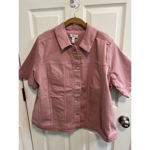 Denim Co 1X Denim Style Jacket Dusty Rose Side Pockets Short Sleeve Button New